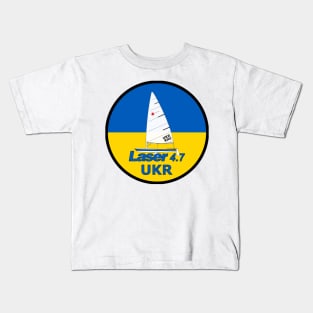 Laser sailboat on flag Ukraine Kids T-Shirt